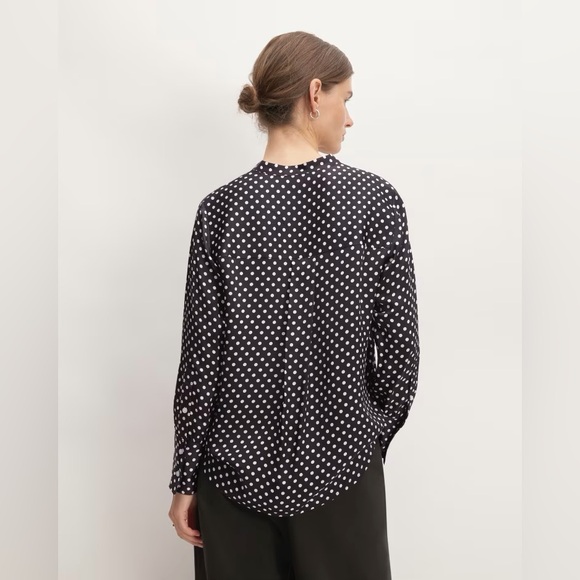 🖤EVERLANE HAMMERED SATIN POPOVER SHIRT BLACK BONE POLKA DOT 8 - Picture 5 of 8
